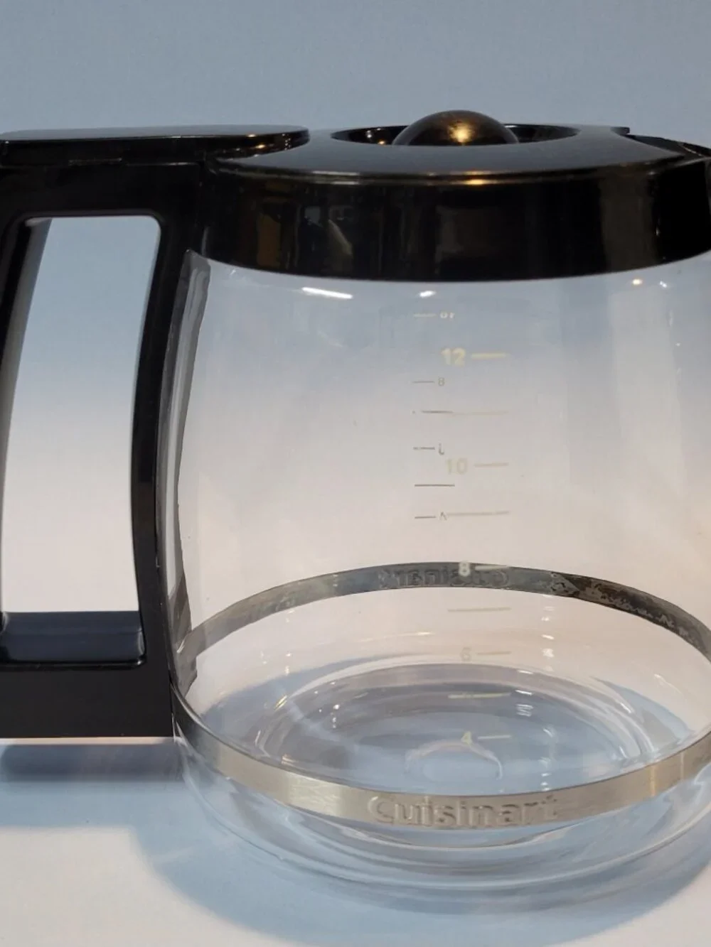 Cuisinart Clear Glass Chrome Band & Black 12 Cup Coffee Replacement Carafe Pot